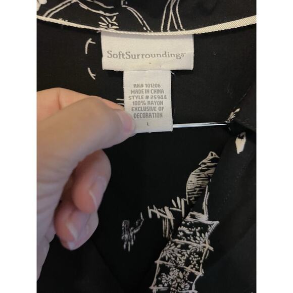 Soft Surroundings Sz L Tunic Blouse Top Black Japanese Japan Style - Picture 2 of 9